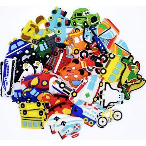 50Pcs Cartoon Vehicles Flowers Animals Fruit Vegetables Unicorn Cat Shoes Charms Fit Clog/Wristbands Party New Year Kid Gift