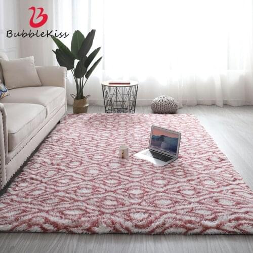 Bubble Kiss Red Plush Carpet Plaid Pattern Faux Fur Rug And Carpets For Home Living Room Kids Room Area Rugs Long Pile Floor Mat