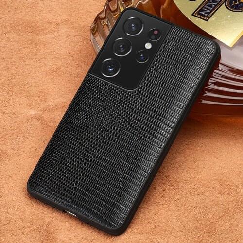 Genuine Leather Lizard Texture Case For Samsung Galaxy S21 Ultra S20 FE Note 20 A51 A71 A72 A52 Wave Grain Matte No-Slip Cover