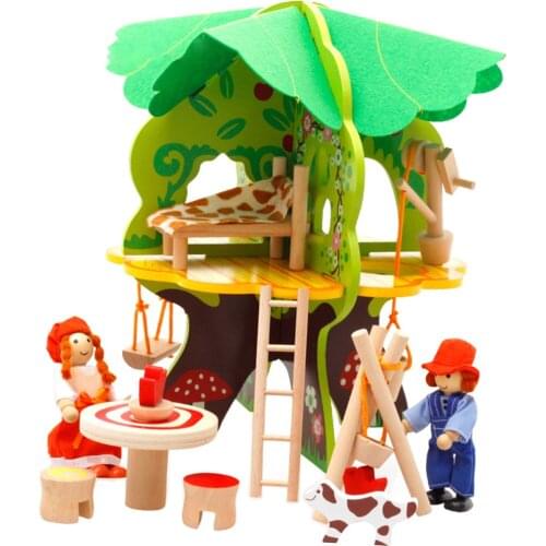 DIY Wooden Miniature Dollhouse Villa Tree House Doll Figures Furniture Construction Set Kids Educational Blocks Toy Gifts