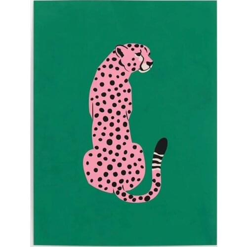 Home Decor Modular Pink Tiger Green Animal Pictures Wall Art Cartoon Canvas Hand Painted Oil Painting Living Room Modern Artwork