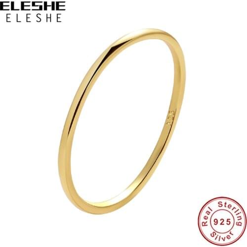 ELESHE 2021 New Authentic 925 Sterling Silver With 18K Gold Plated Simple Ring For Women Anniversary Wedding Jewelry Gift