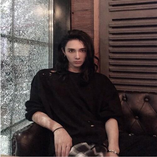 European and American high street loose hole sweatshirt men net red t-shirt female ins super fire long sleeve sleeves cut