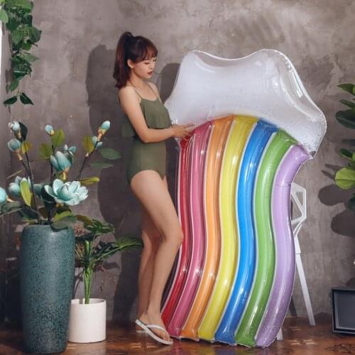 Giant Rainbow Pool Float Swimming Ring Inflatable Mattress Floating Row Swimming Circle Beach Pool Party Toy