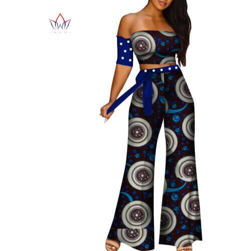 2 Piece Set African Women Sexy Top and Pant Set T Shirt Tops Dashiki Print Trousers Peal African Women Clothing Customize WY5012