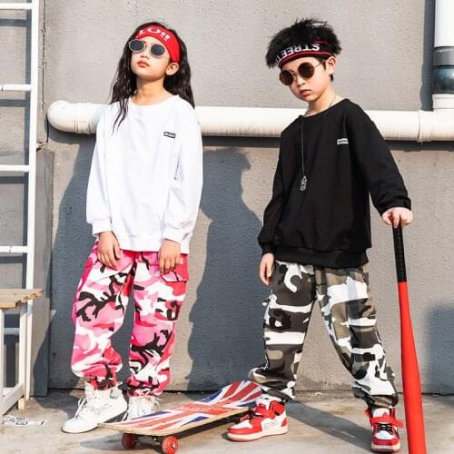 Boys Hip Hop Camouflage Pants Girls Jogger 2 Pcs Set Kids Sweatshirt Dance Clothes Teens Jazz Street Children Costume Streetwear