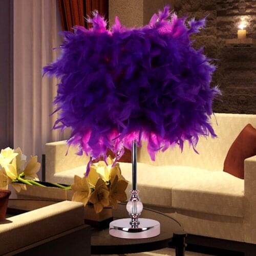 Colourful Feather Shade Metal Vintage Antique Elegant Table Lamp Bedside Desk Light Home