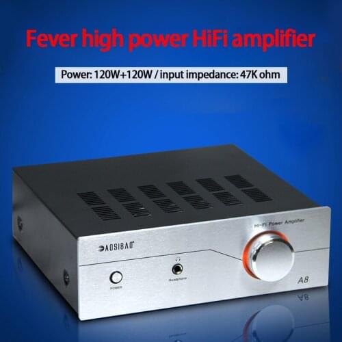 KYYSLB A8 120W*2 47K Ohm Fever High-power HiFi Pure Power Amplifier 2.0 Professional Audio Home Amp Amplifier Support Earphone