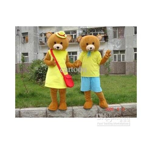 New Adult Cute Hot Sale Classic Brother and sister Bear Mascot Costume Christmas Fancy Dress Halloween Mascot Costume Free Ship