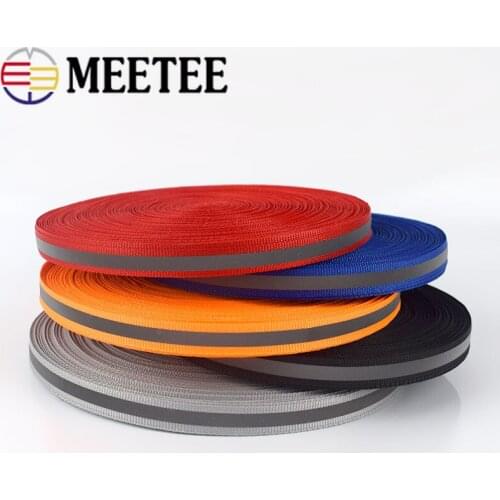 Meetee 50Yards 1cm Nylon Fluorescent Silver Reflective Webbing Ribbon Safe Warning Tape Trims DIY Garment Bags Shoes Material