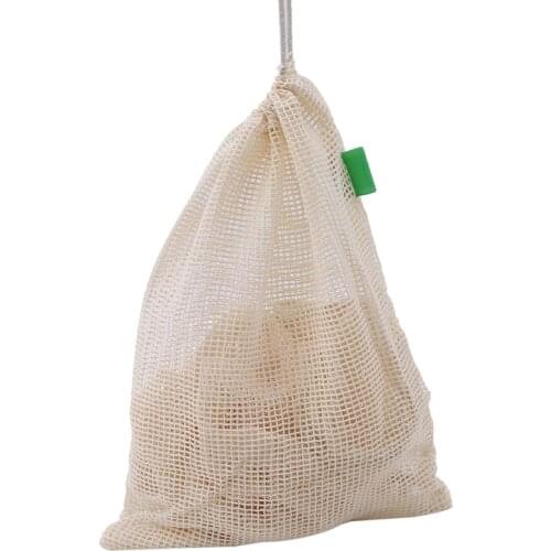 Reusable Cotton Vegetable Bags Home Kitchen Hot Sell Fruit And Vegetable Storage Drawstring Washable Mesh Bags