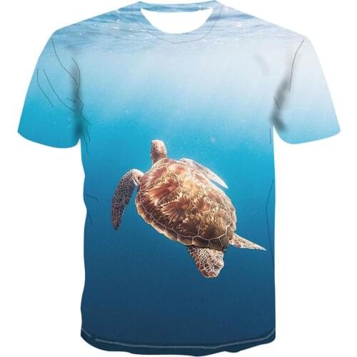 2021 new personality 3D t-shirt mens short sleeve top 3D printing summer T-shirt turtle fashion cartoon white cloud landscape