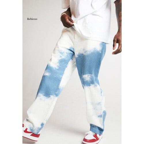 2021 Mens Tie-Dyed Denim Straight-Fit Jean Pant Washed Comfort Stretch Chino Comfort Rise Relaxed Straight Leg Jeans for