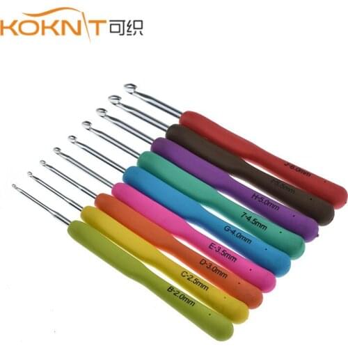 KOKNIT Crochet Hooks Set 9pcs Soft Handle Mix Size 2.0-6.0mm Crochet Needles Yarn Weave Knitting Hooks Needle For DIY Craft Tool