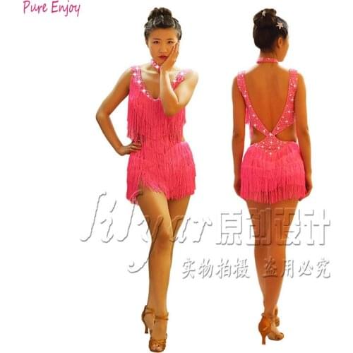 New Fashion Sexy Latin Dance Tassel One-piece Dress for Women Female Stage Dance Costume Ballroom Tango Cha Cha Rumba Dresses