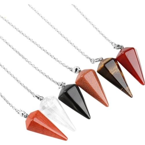 New Style Healing Pendulum Divination Quartz Pendulums Biolocation Natural Gem Stone Chain Men Jewelry Reiki Hexagonal Pendant