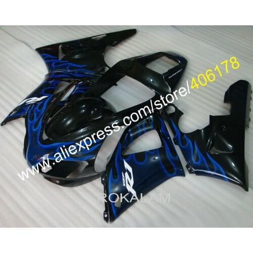98 99 YZF1000 R1 Fairing For Yamaha YZF R1 1998 1999 Sport Motorcycle Blue Flame Black Fairings (Injection Molding)