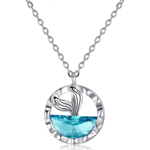 Blue Mermaid Necklace Personality Fishtail Clavicle Chain Trendy Creative Ocean Blue Crystal Pendant Women Jewelry for Wedding