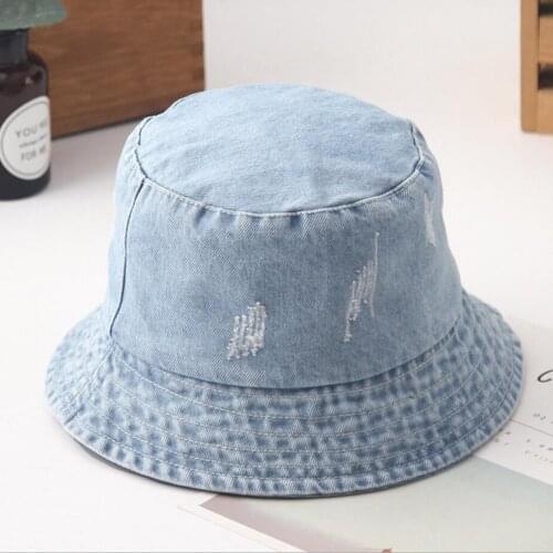 Washed hole Denim Sun Hat Women Fashion Tassel Floppy Cap Ladies Wide Brim Beach summer Bucket Hats Cotton foldable Chapeu