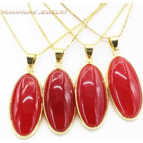 Charms Natural Jades Stainless Steel Oval Stone Pendants 16x35mm Necklaces & Pendant Chain Fashion Statement Women Jewelry B3347