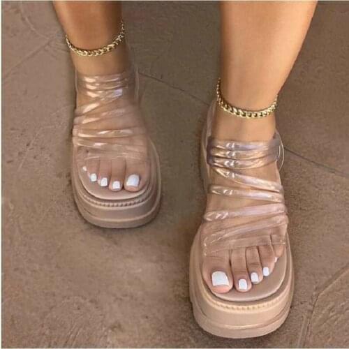 Higher Women Platform Sandals Fashion Open Toe Buckle Strappy Wedges Brand Glass Sandals