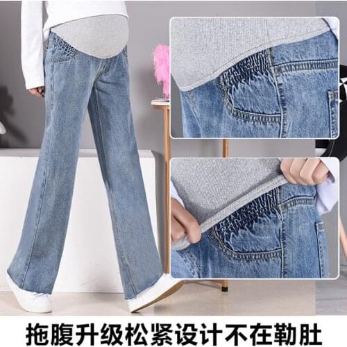 Pregnant women wide leg pants autumn 2019 spring new fashion denim pants stomach lift straight loose pants