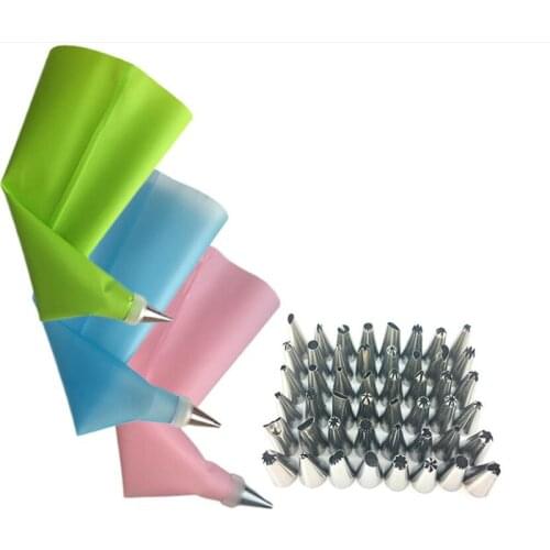 50Pcs/Set Silicone Kitchen Accessories Icing Piping Cream Pastry Bag 48 Stainless Steel Nozzle Set DIY Cake Decorating Tips Set