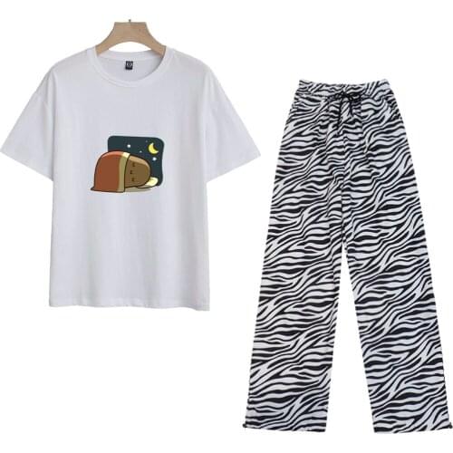 Cute Funny PotatoT Shirt Girl Harajuku Women Oversized Cotton Kawaii Tops 90s Aesthetic Goth Sweatpants High Waist Striped Pants