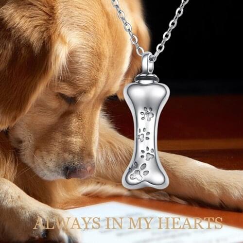 Dog Bone Footprint Necklace Cremation Jewelry Pet Dog Bone Necklace Souvenir Pet Funeral Souvenir Ashes Necklace