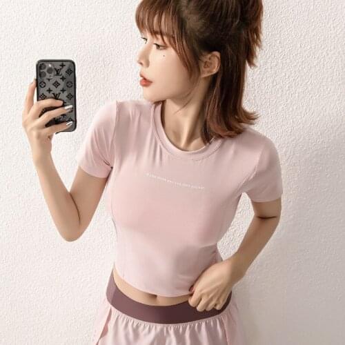 Sports Womens Yoga Tight Tshirt Navel-Exposed Gym Short-Sleeved O-neck Slimming Quick Drying Clothes Running Summer Sportswear