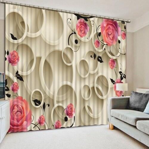 Stereoscopic curtains pink curtains rose Digital Print 3D Blackout Curtains For Living room