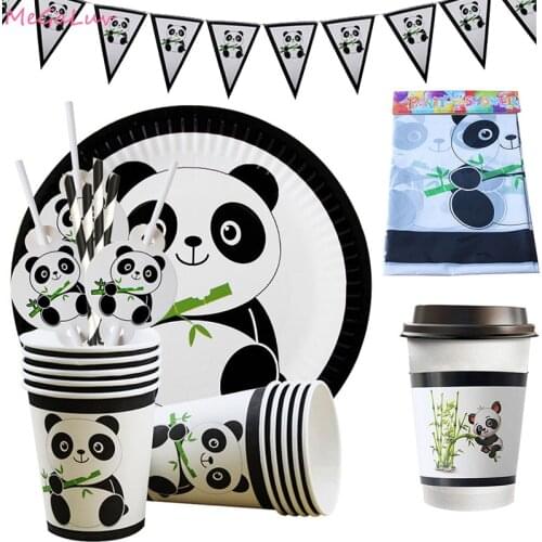 Panda Theme Party Decor Disposable Tableware Paper Plate Cups Napkins Panda Bottle Sticker Baby Shower Party Birthday Supplies