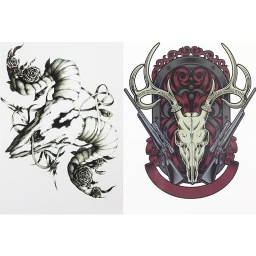 2 pcs/set Waterproof Temporary Skull with Goat Horn Tattoo Girl Tattoo Stickers