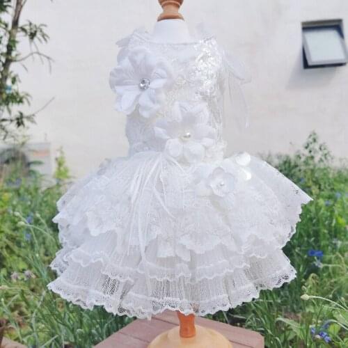 Dog Wedding Dress White Floral Sequin Dog Tutu Skirt Summer Cat Puppy Costumes Yorkshire Pomeranian maltese Poodle Pet Clothing