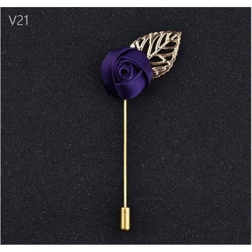 Groom Golden Leaves Purple Roses Cloth Brooch Corsage Flowers Wedding Party Prom Man Suit Corsage Lead Flowers Pin Brooch