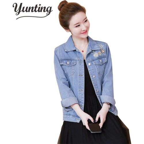 Fashion Jean Jacket Women Flower Embroidery Denim Coat 2021 Autumn New Slim Short Single Breasted Denim Outerwear