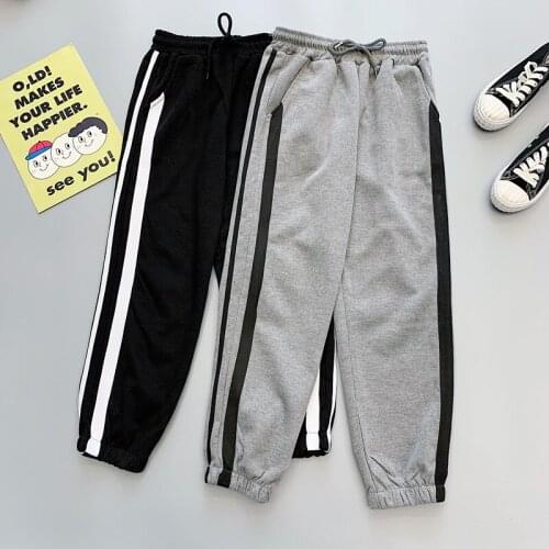 Women Jogger Pants Fashion 2021 New Spring And Autumn Female Ankle-Length Pants White Stripes Student Black Gray N64