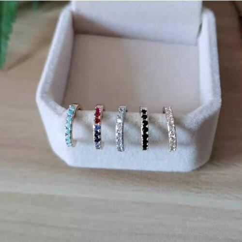 Womens Minimal Ear Bone Crystal Rainbow Clip Earrings Multicolor Charm Zircon Copper Thin Ear Cuff Jewelry Without Piercing