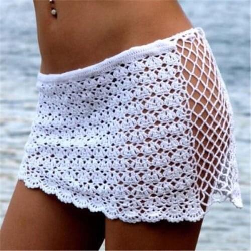 2019 Sexy Women Lace Crochet Bathing Suit Bikini Bottom Dresses Swimwear Cover-Ups Beach Dress Belt Skirt Women Sexy Beachwear
