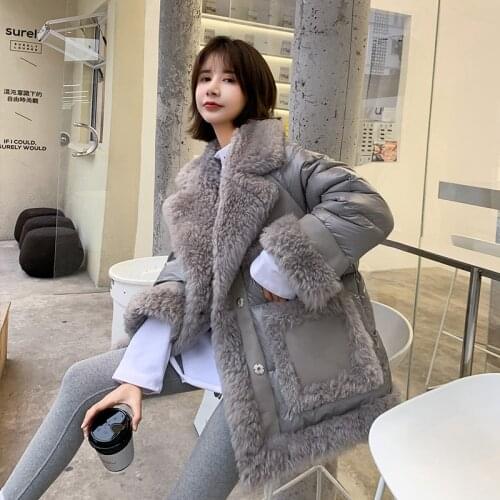 100% real wool coat winter women 90% white duck down jacket Solid turn-down collar new arrival 2020 thick warm outerwear Mujer
