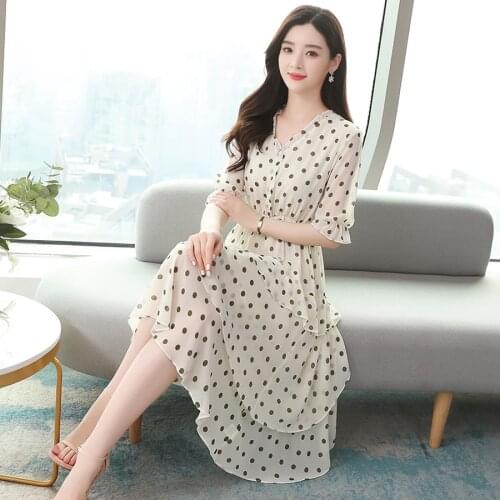 2021 Elegant Fashion White Dot Chiffon Sexy Midi Dress Summer 3XL Plus Size Vintage Runway Dresses Women Bodycon Party Vestidos