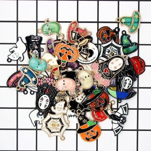 10/20/30pcs Random Mixing Halloween Enamel Pumpkin Spider Ghost Charms For Unisex DIY Necklace Earring KeyChain Jewelry Making