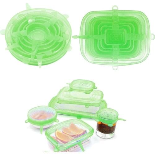 2 Set Green SAFETY Silicone Stretch Lids Pot Cup Bowl Covers Non-toxic