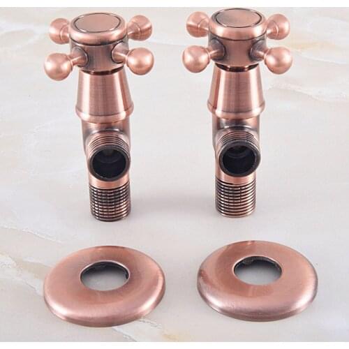 2 Pcs Antique Red Copper Bathroom Hardware Accessories 1/2" male Angle Stop Valve Dav348