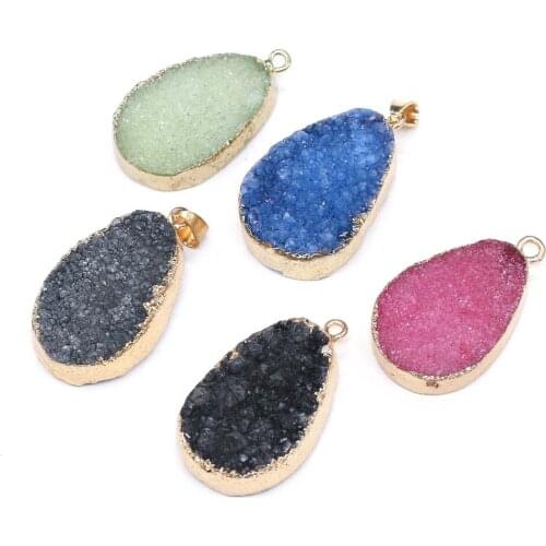 2020 Natural Stone Pendant irregular Shape inlaid with Crystal bud for Women Jewelry Making DIY Necklace Christmas Gift