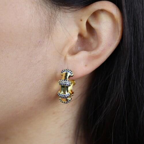 2021 Rainbow cz paved gold color bamboo shape small Hoop Earring for Women charm Geometric Round circle Colorful wedding jewelry