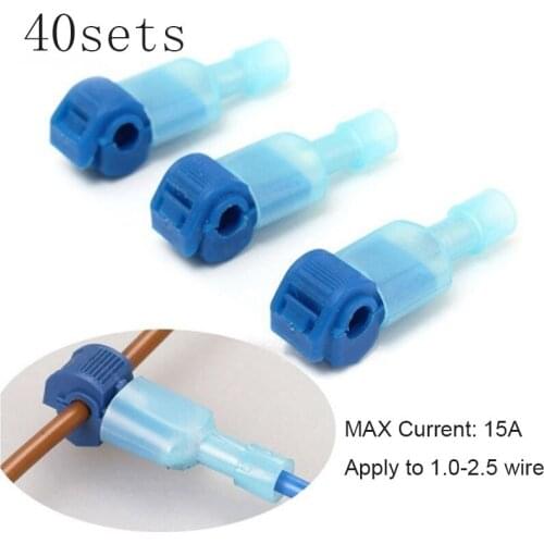 40sets Quick Electrical Cable Connectors Snap Splice Lock Wire Terminals Crimp T-type flexible wire terminal