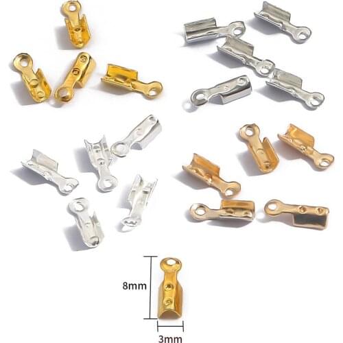 50pcs/lot 8x3mm Iron Clip-on leather Rope Chain Closure Chain End Clasps Cup For Jewelry Necklace Bracelet Connector Accessories