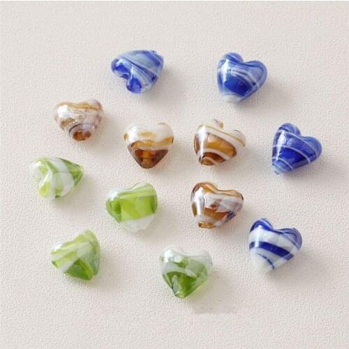 Spring 50pcs/lot color irregular print cartoon hearts shape Straight hole glass beads diy jewelry earring/bracelet accessory