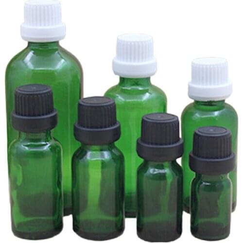 5ML10ML15ML 20ML 30ML 50ML 100ML Empty Green Glass Essential Oil Vials Black White Plastic Screw Lid Cosmetic Refillable Bottles